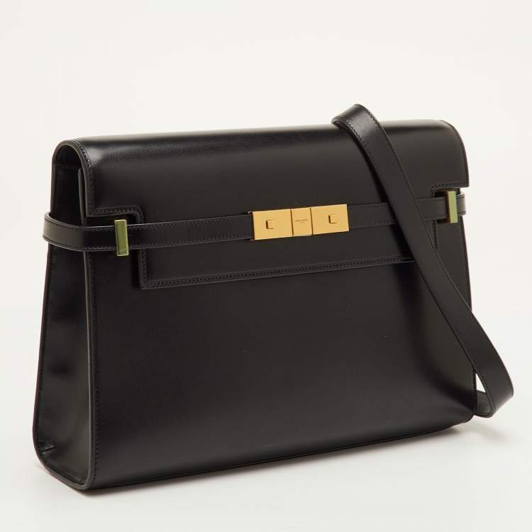 Pre Owned Saint Laurent Manhattan Medium Black Leather Shoulder Bag