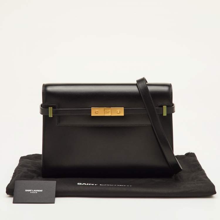 Pre Owned Saint Laurent Manhattan Medium Black Leather Shoulder Bag