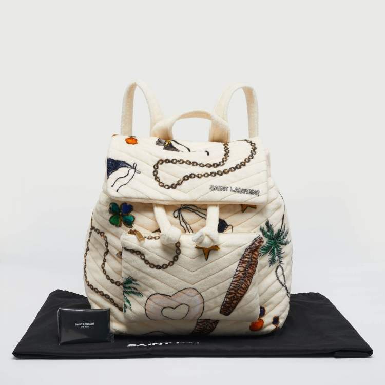Pre Owned Saint Laurent Cream/Multicolor Summer Print Terry Cloth Backpack
