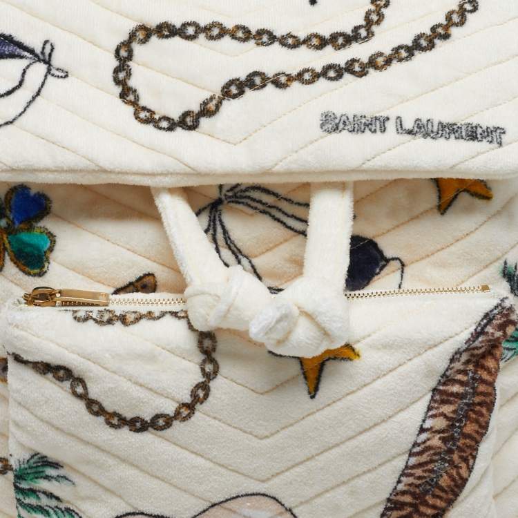 Pre Owned Saint Laurent Cream/Multicolor Summer Print Terry Cloth Backpack