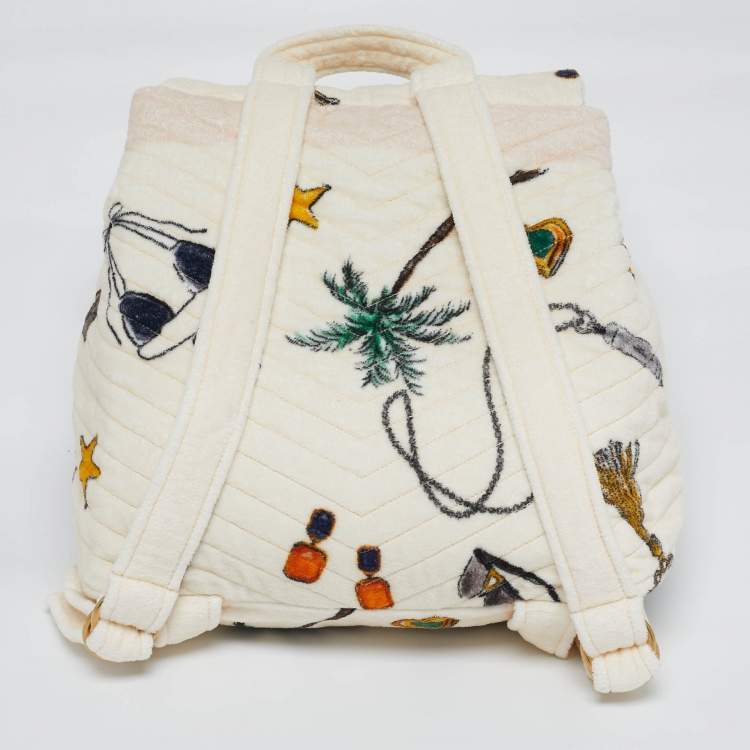 Pre Owned Saint Laurent Cream/Multicolor Summer Print Terry Cloth Backpack