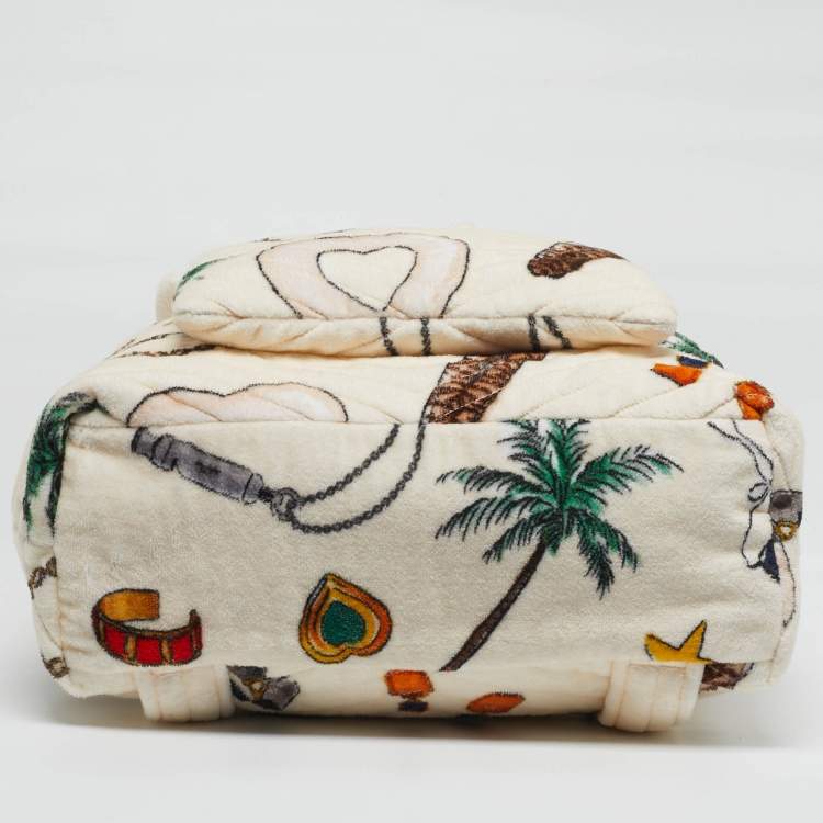 Pre Owned Saint Laurent Cream/Multicolor Summer Print Terry Cloth Backpack