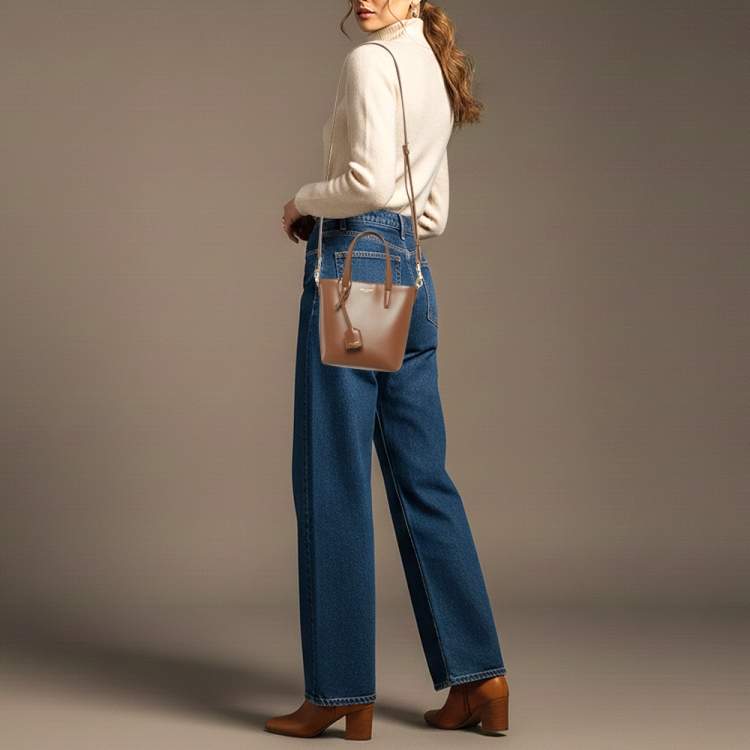 Pre Owned Saint Laurent Toy Mini Brown Leather Shopper Tote