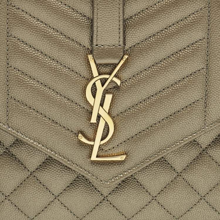 Pre Owned Saint Laurent Monogram Envelope Metallic Mixed Matelasse Leather Clutch