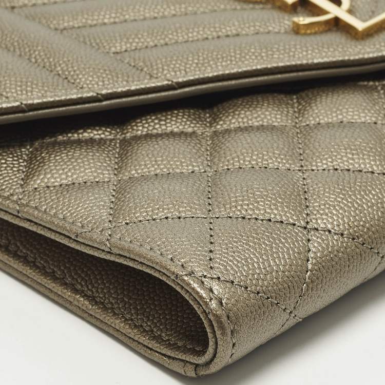 Pre Owned Saint Laurent Monogram Envelope Metallic Mixed Matelasse Leather Clutch
