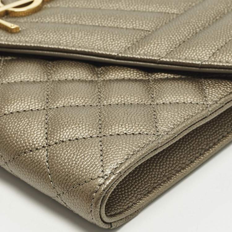 Pre Owned Saint Laurent Monogram Envelope Metallic Mixed Matelasse Leather Clutch