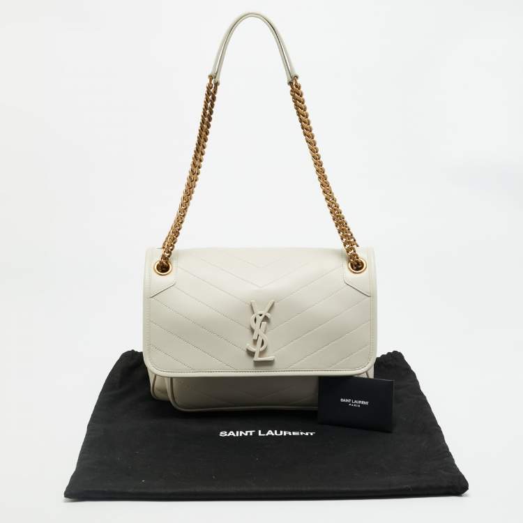 Pre Owned Saint Laurent Niki Medium Off White Matelasse Leather Shoulder Bag
