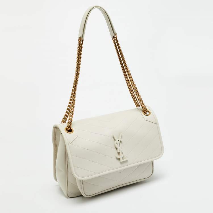 Pre Owned Saint Laurent Niki Medium Off White Matelasse Leather Shoulder Bag