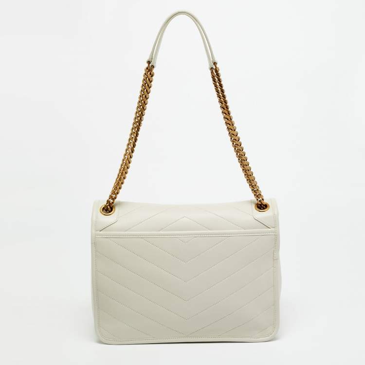 Pre Owned Saint Laurent Niki Medium Off White Matelasse Leather Shoulder Bag