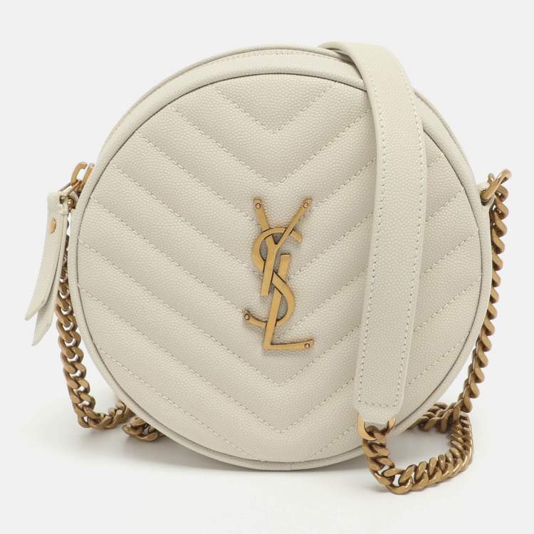 Pre Owned Saint Laurent Ivory Leather Round Crossbody Bag