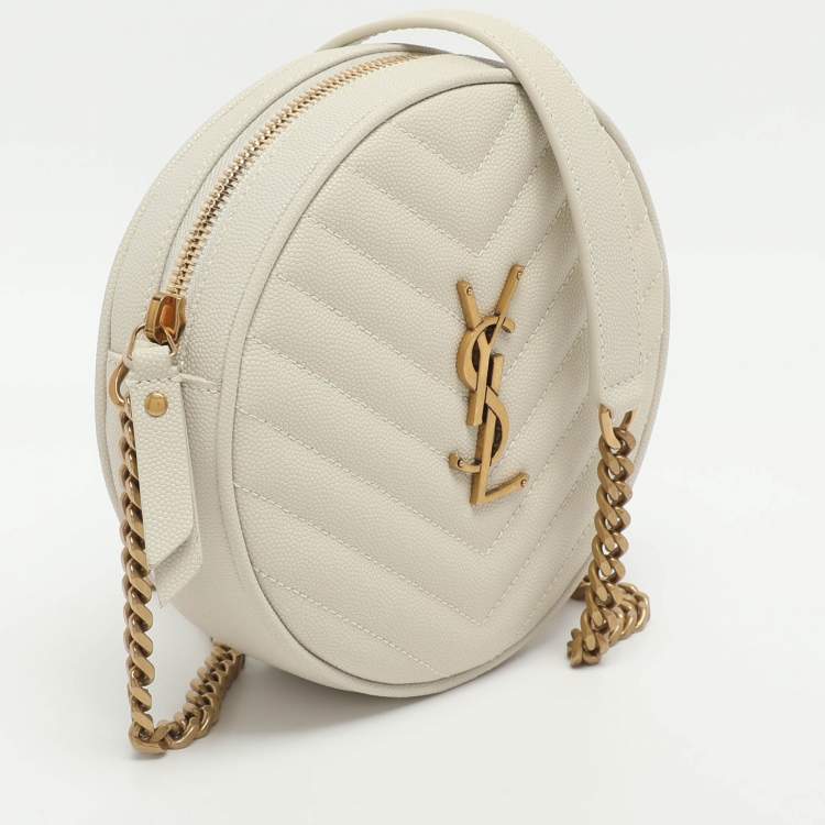 Pre Owned Saint Laurent Ivory Leather Round Crossbody Bag