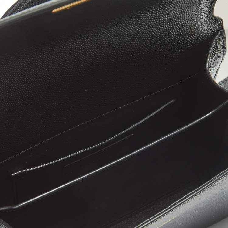 Pre Owned Saint Laurent Cassandra Mini Black Leather Top Handle Bag