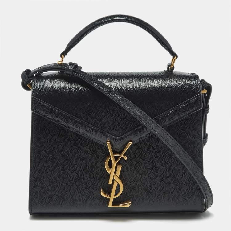 Pre Owned Saint Laurent Cassandra Mini Black Leather Top Handle Bag