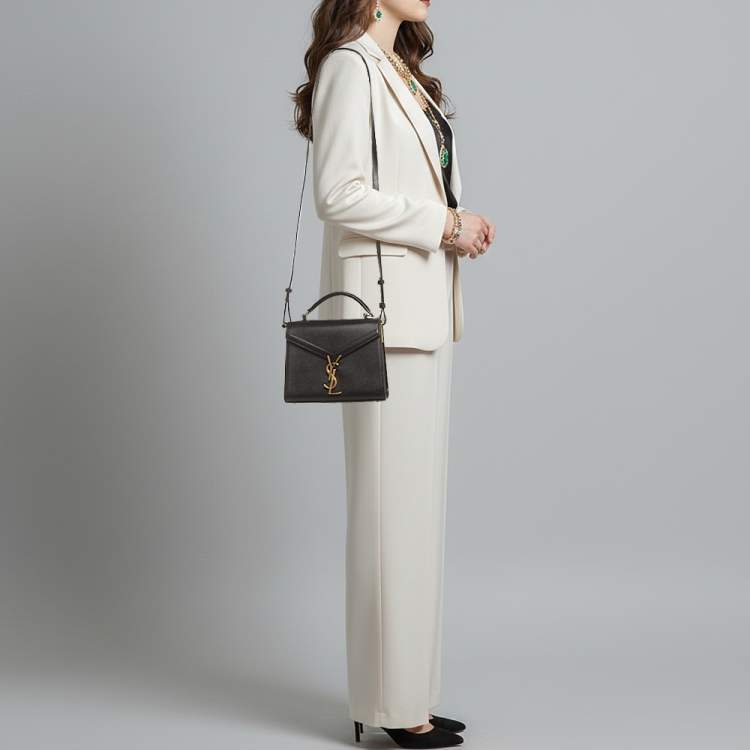 Pre Owned Saint Laurent Cassandra Mini Black Leather Top Handle Bag