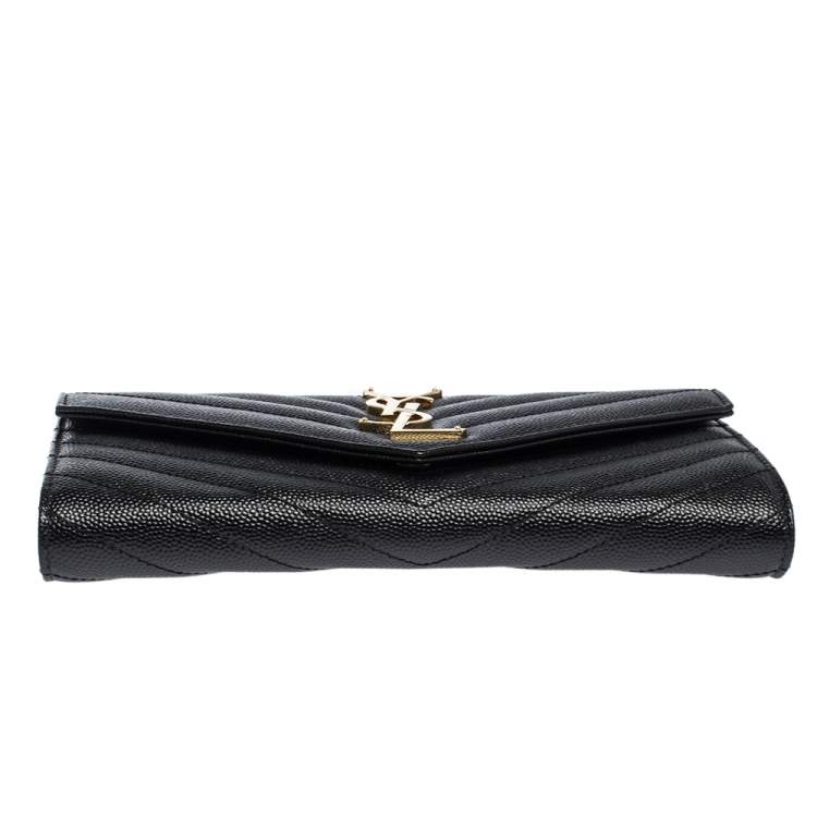 Pre Owned Saint Laurent Paris Black Matelassé Leather Monogram Flap Wallet