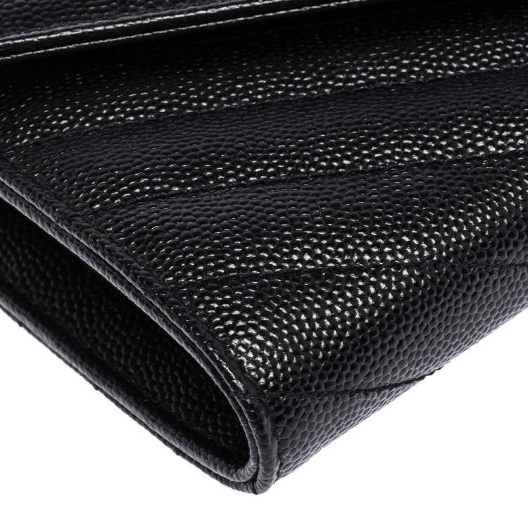 Pre Owned Saint Laurent Paris Black Matelassé Leather Monogram Flap Wallet