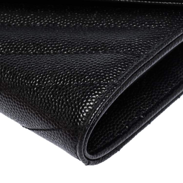 Pre Owned Saint Laurent Paris Black Matelassé Leather Monogram Flap Wallet