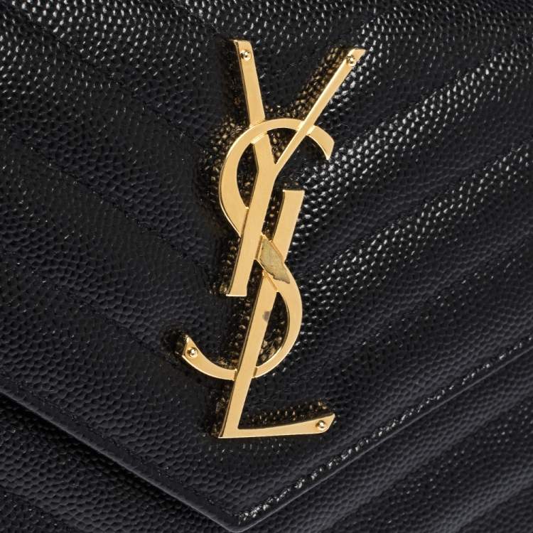Pre Owned Saint Laurent Paris Black Matelassé Leather Monogram Flap Wallet