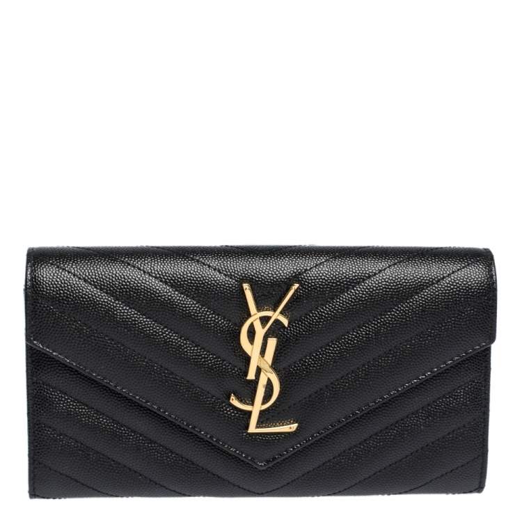 Pre Owned Saint Laurent Paris Black Matelassé Leather Monogram Flap Wallet