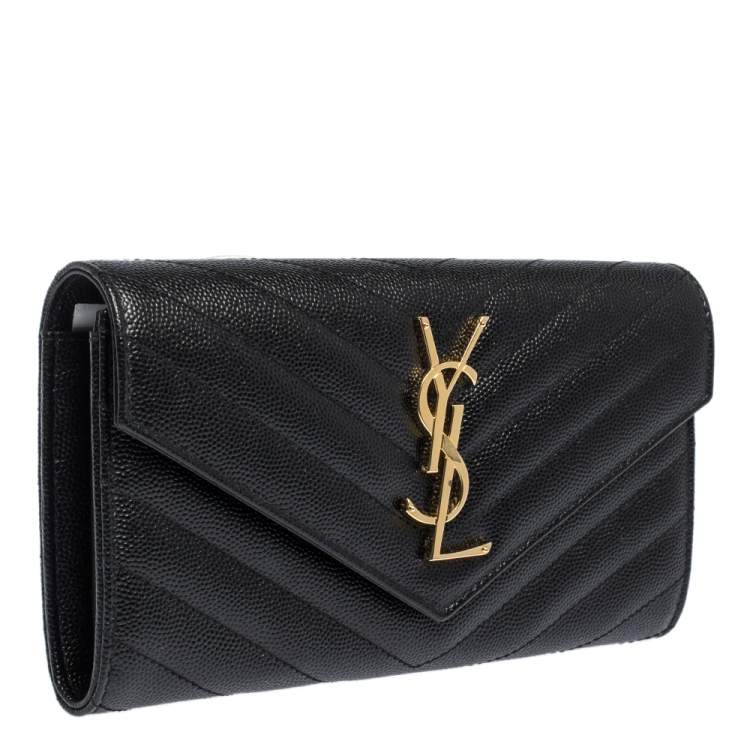 Pre Owned Saint Laurent Paris Black Matelassé Leather Monogram Flap Wallet