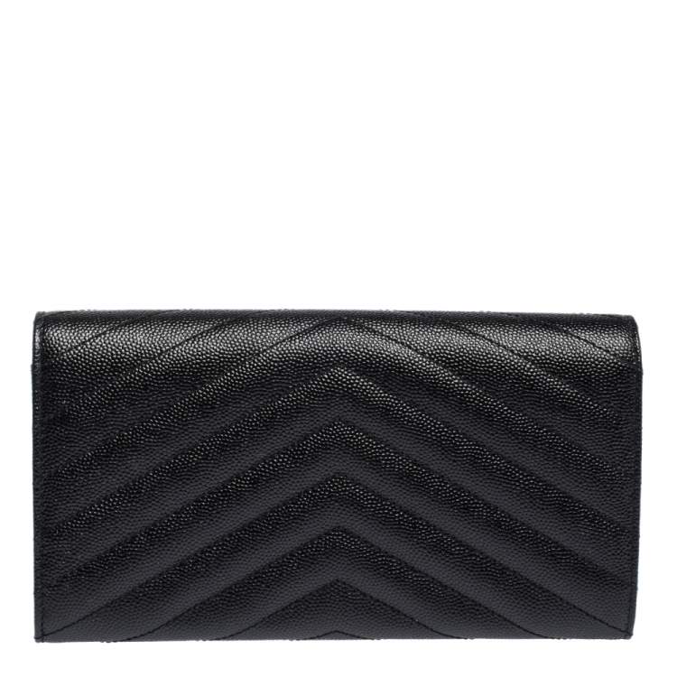 Pre Owned Saint Laurent Paris Black Matelassé Leather Monogram Flap Wallet