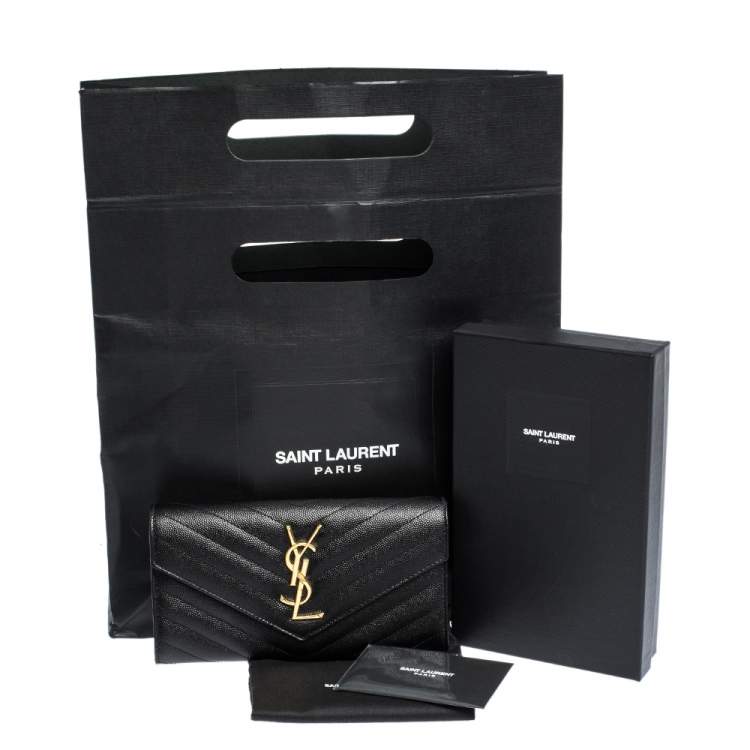 Pre Owned Saint Laurent Paris Black Matelassé Leather Monogram Flap Wallet