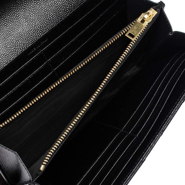 Pre Owned Saint Laurent Paris Black Matelassé Leather Monogram Flap Wallet
