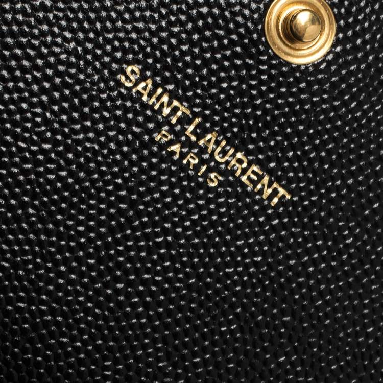 Pre Owned Saint Laurent Paris Black Matelassé Leather Monogram Flap Wallet