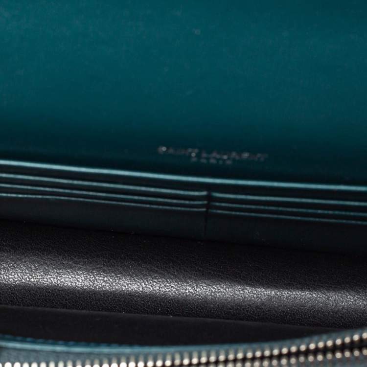 Pre Owned Saint Laurent Deep Green Croc Embossed Leather Kate Tassel Wallet on Chain 