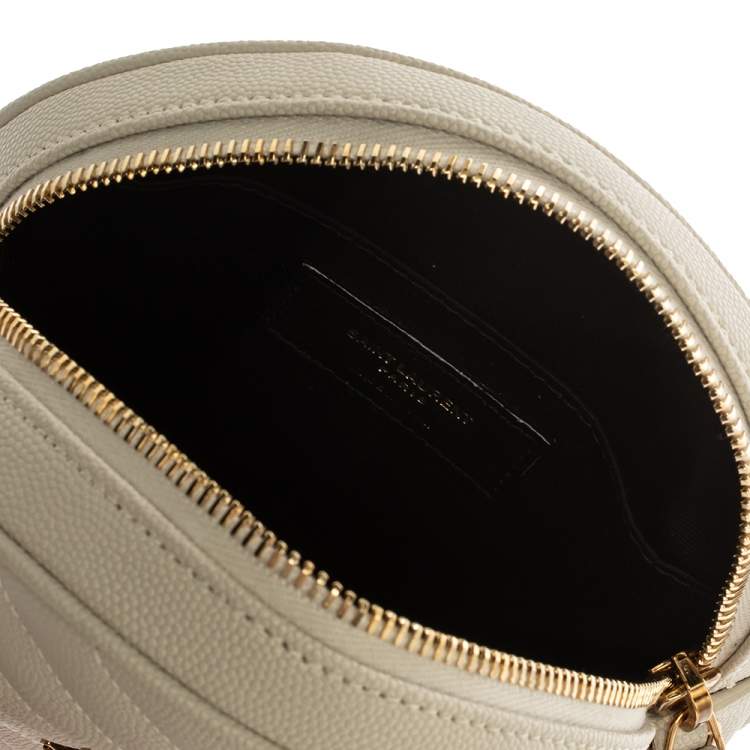 Pre Owned Saint Laurent Off White Leather Round Vinyle Crossbody Bag