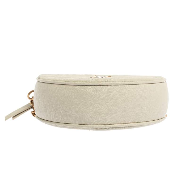 Pre Owned Saint Laurent Off White Leather Round Vinyle Crossbody Bag
