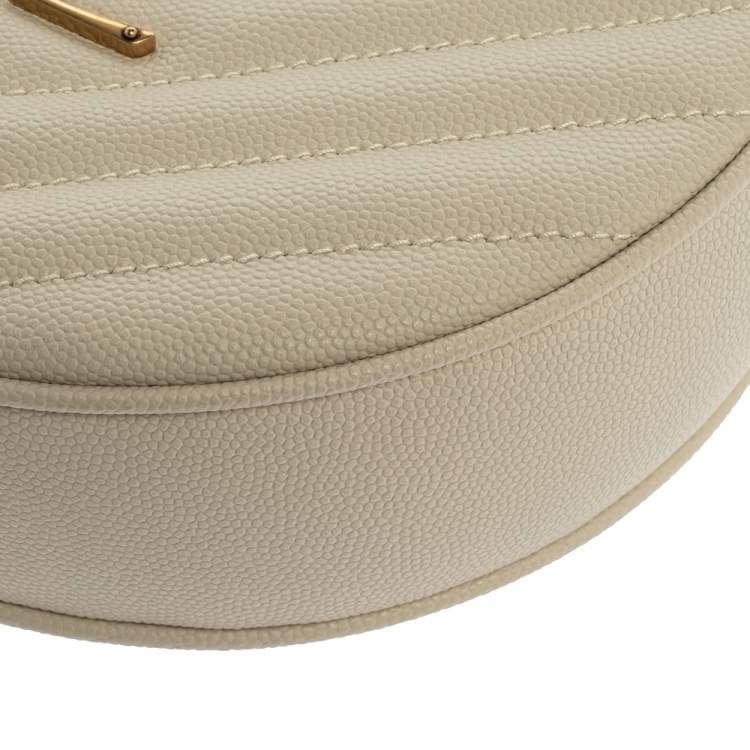 Pre Owned Saint Laurent Off White Leather Round Vinyle Crossbody Bag
