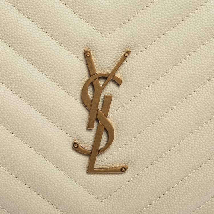 Pre Owned Saint Laurent Off White Leather Round Vinyle Crossbody Bag