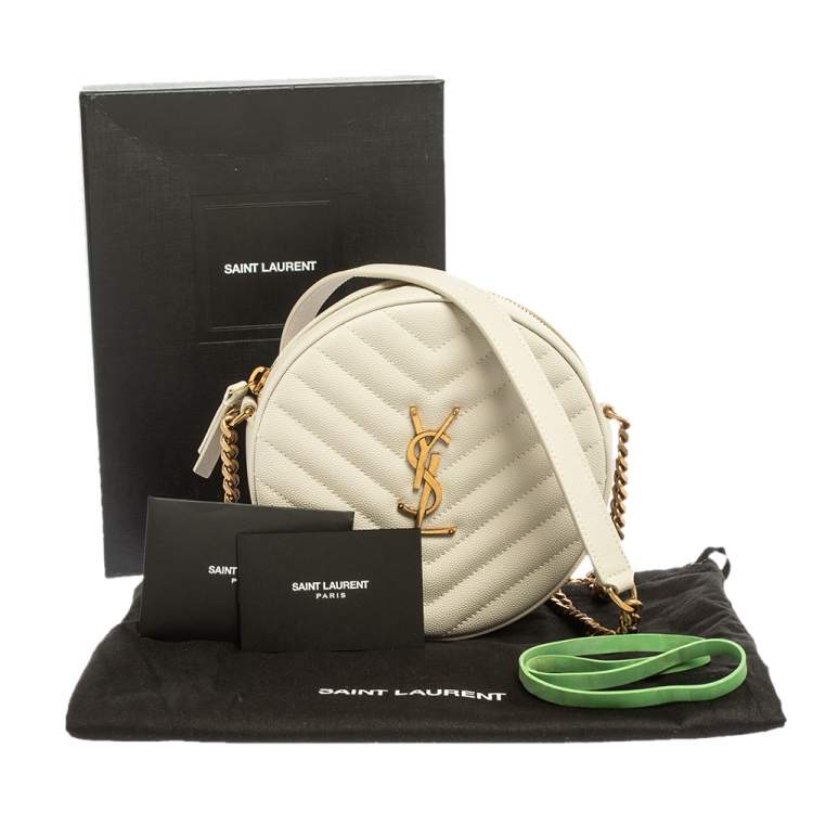 Pre Owned Saint Laurent Off White Leather Round Vinyle Crossbody Bag