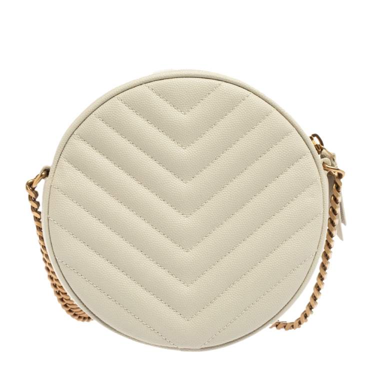 Pre Owned Saint Laurent Off White Leather Round Vinyle Crossbody Bag