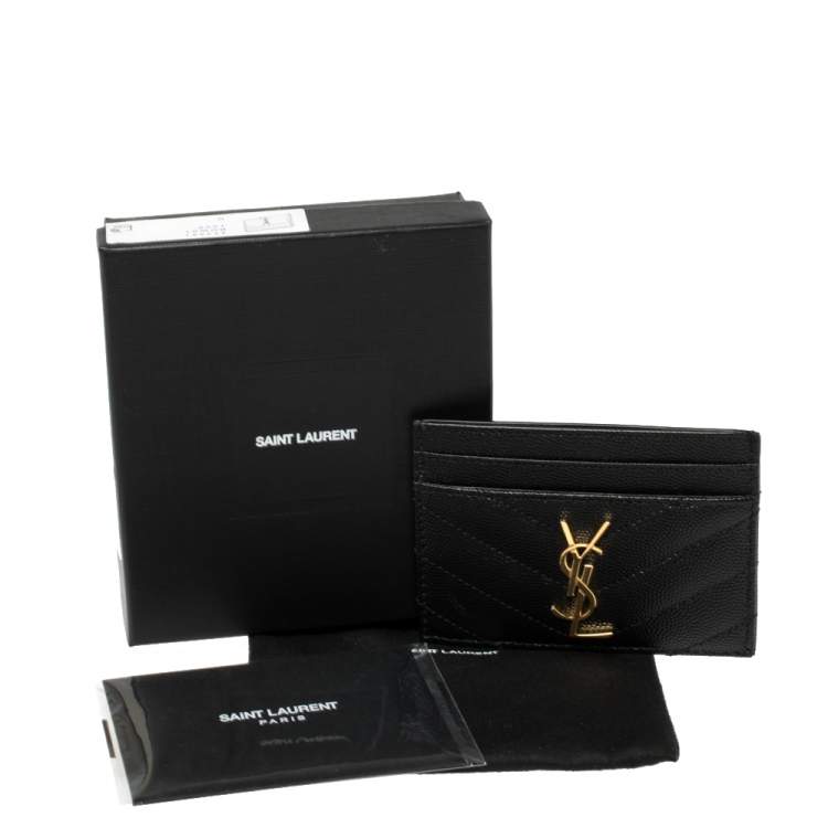Pre Owned Saint Laurent Black Leather Monogram Card Holder