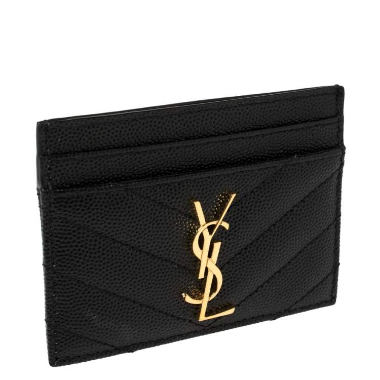 Pre Owned Saint Laurent Black Leather Monogram Card Holder