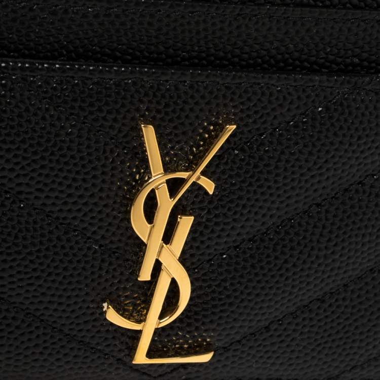 Pre Owned Saint Laurent Black Leather Monogram Card Holder