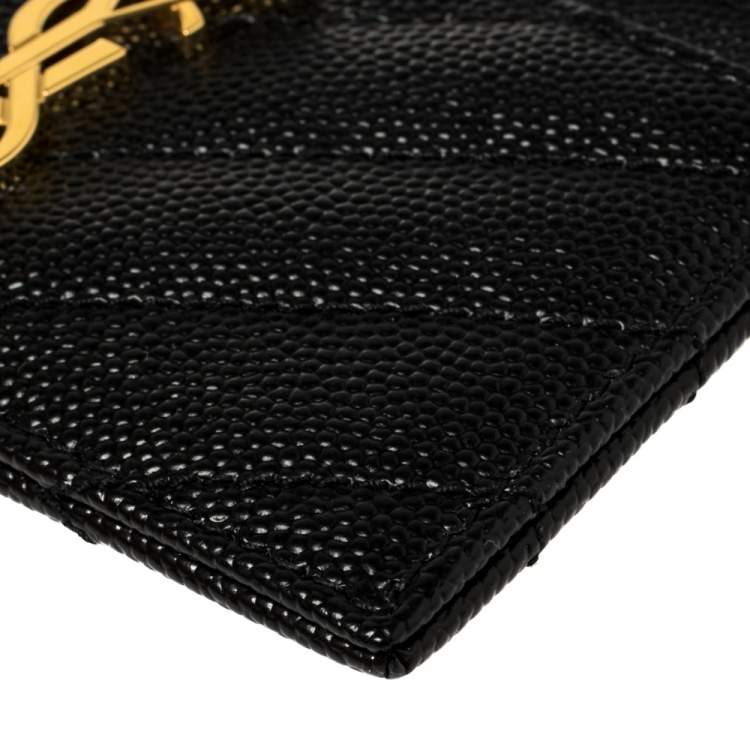 Pre Owned Saint Laurent Black Leather Monogram Card Holder