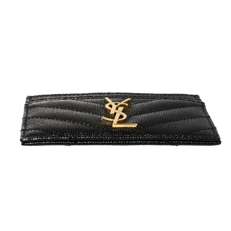 Pre Owned Saint Laurent Black Leather Monogram Card Holder