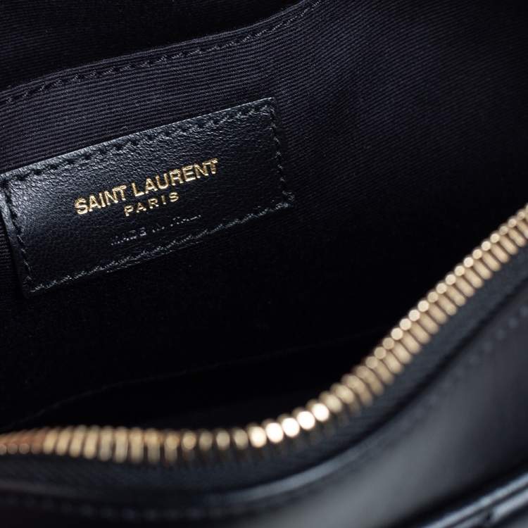 Pre Owned Saint Laurent Black Matelassé Leather Monogram Camera Bag