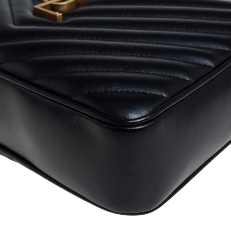 Pre Owned Saint Laurent Black Matelassé Leather Monogram Camera Bag