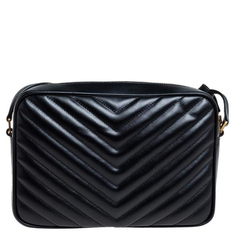 Pre Owned Saint Laurent Black Matelassé Leather Monogram Camera Bag