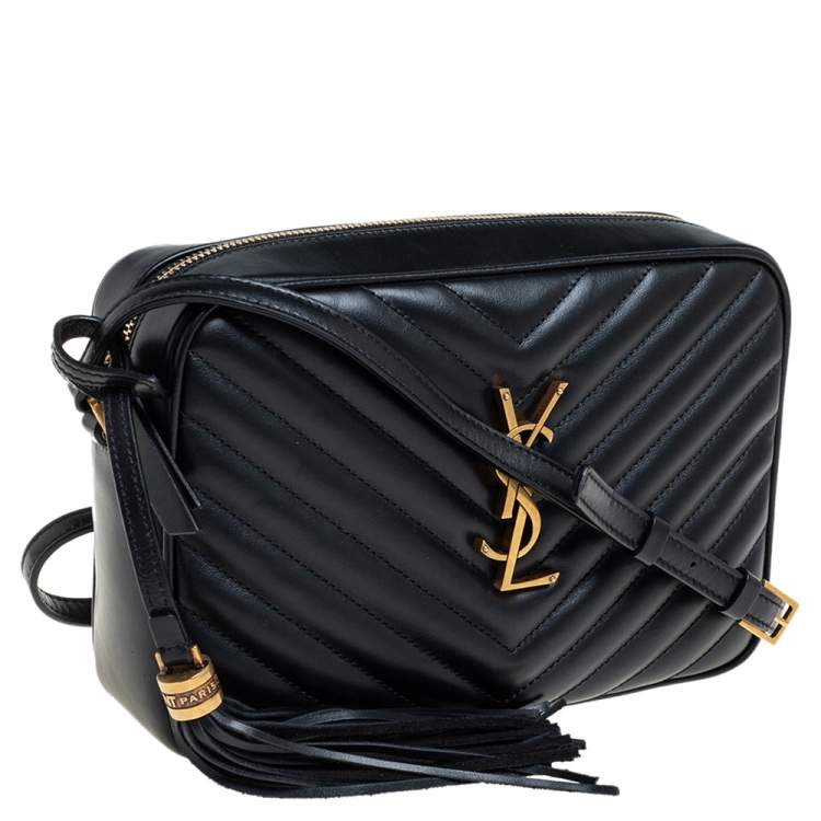 Pre Owned Saint Laurent Black Matelassé Leather Monogram Camera Bag
