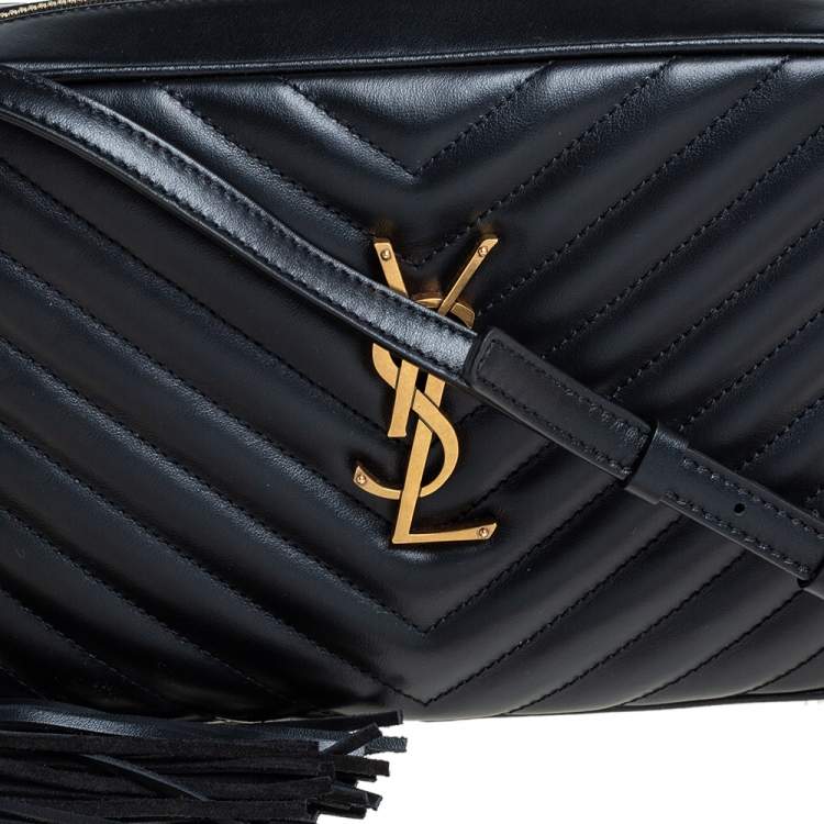 Pre Owned Saint Laurent Black Matelassé Leather Monogram Camera Bag