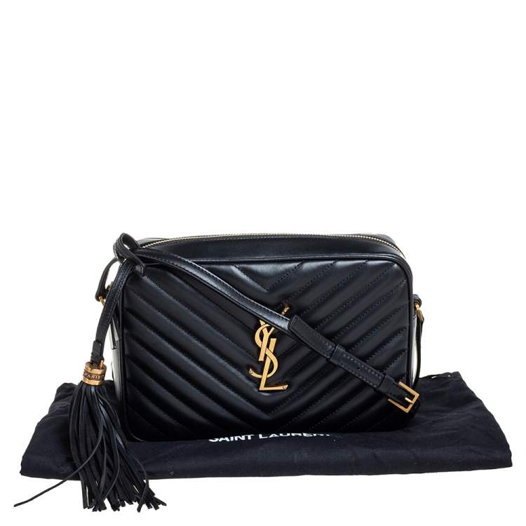 Pre Owned Saint Laurent Black Matelassé Leather Monogram Camera Bag