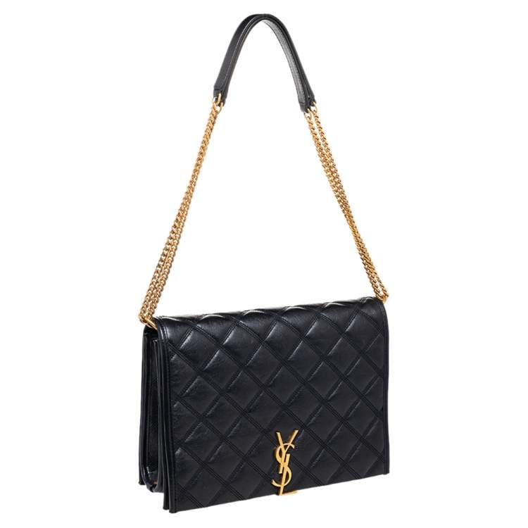 Pre Owned Saint Laurent Black Quilted Leather Becky Diamond Shoulder Bag