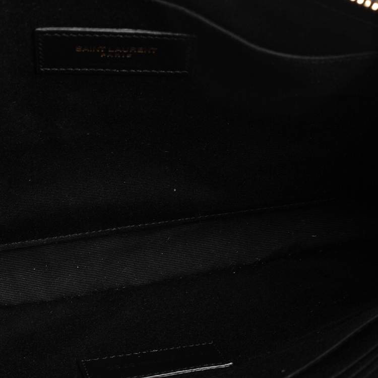 Pre Owned Saint Laurent Black Croc Embossed Leather Monogram Wristlet Pouch 