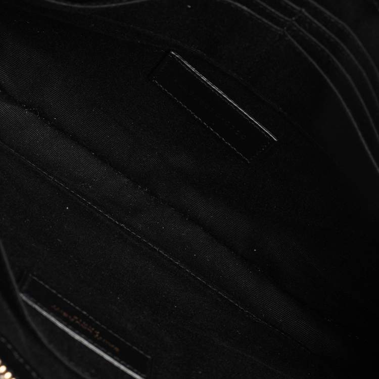 Pre Owned Saint Laurent Black Croc Embossed Leather Monogram Wristlet Pouch 