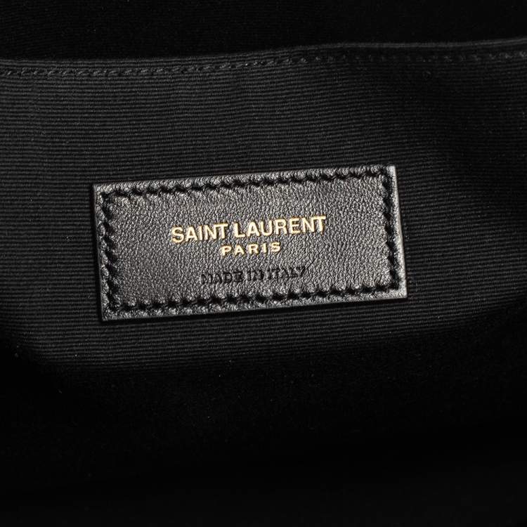 Pre Owned Saint Laurent Black Croc Embossed Leather Monogram Wristlet Pouch 